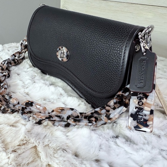 Coachtopia Wavy Dinky CK113 Black w/ Tortoise Chain with Dust Bag and Crossbody - Picture 10 of 13